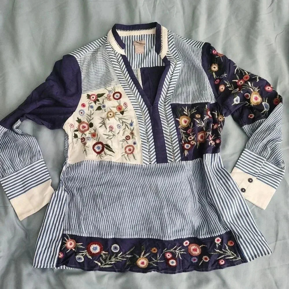 Chico's Petite Patchwork Embroidery Top - Picture 4 of 7